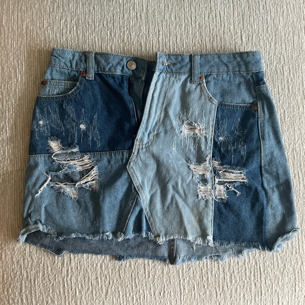 Sunset + Spring Denim Patchwork Skirt - image 1